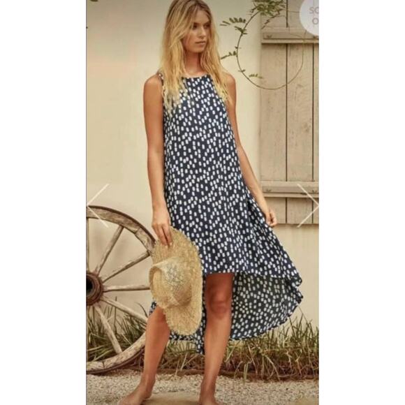 Mister Zimi Sleeveless High Low Shift Dress Navy Print Size 10 AU 6 US Preowned - Picture 1 of 7